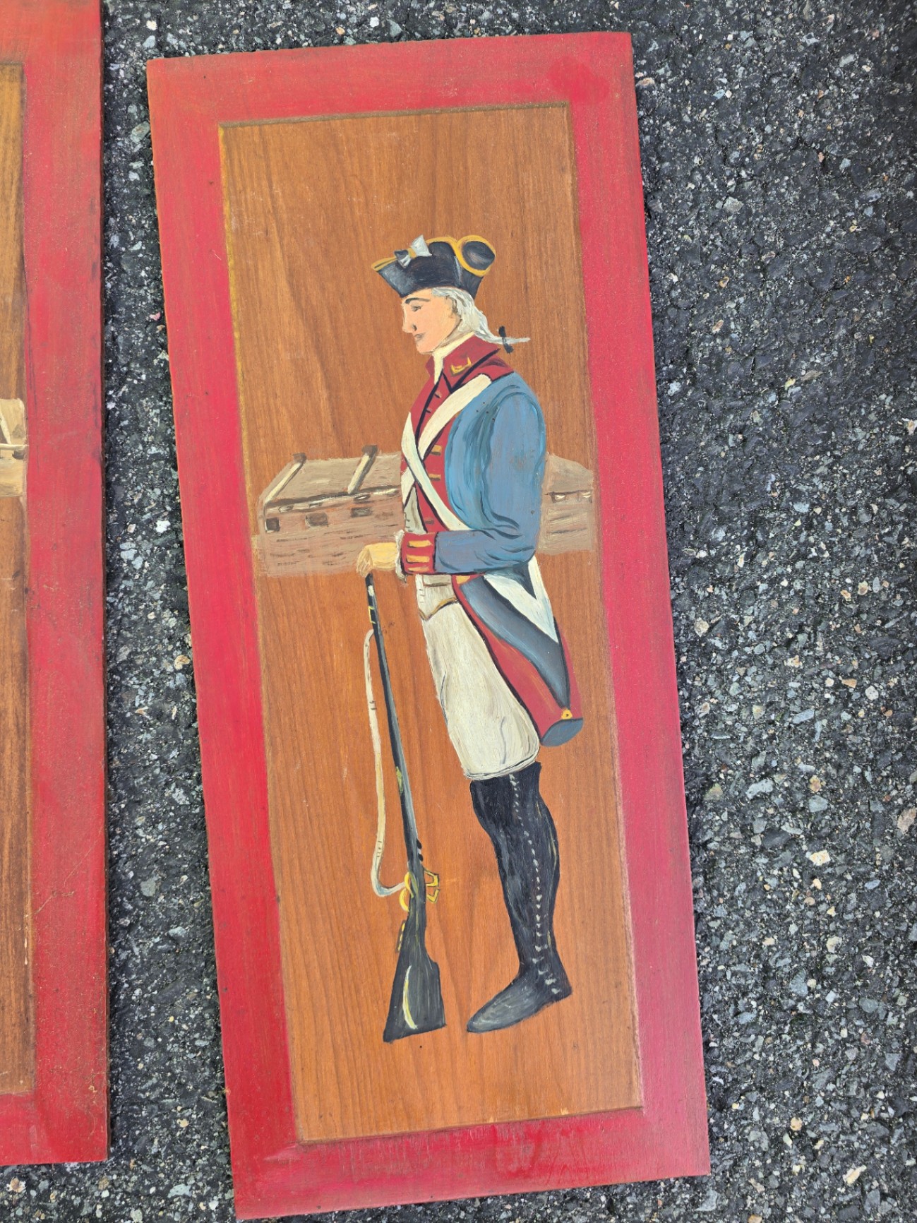 Four wooden panels with 18th‑century soldier illustrations - image 3 of 12