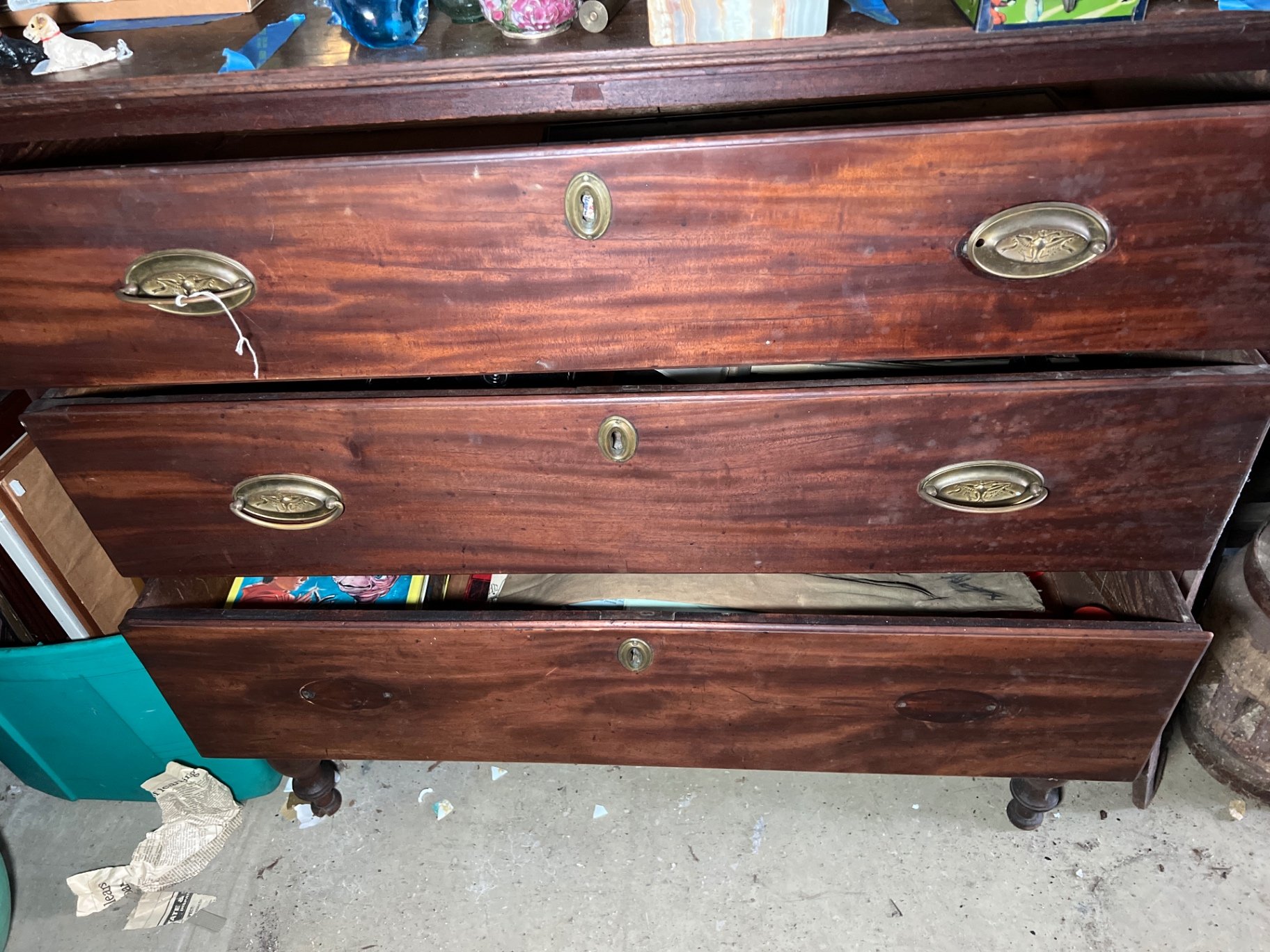 Antique wooden dresser with brass hardware - image 1 of 6