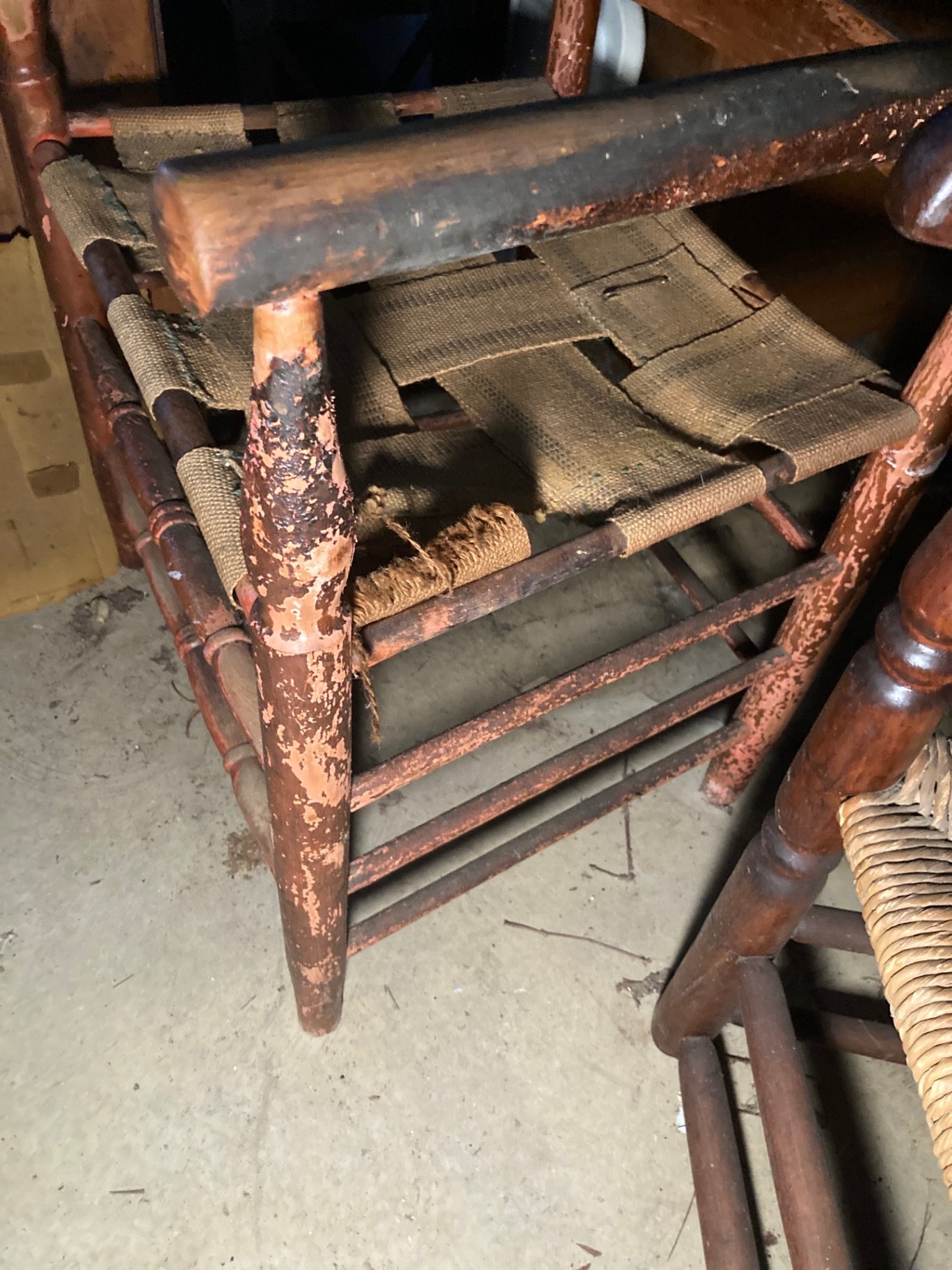Set of vintage wooden ladder-back chairs with woven seats - image 3 of 8
