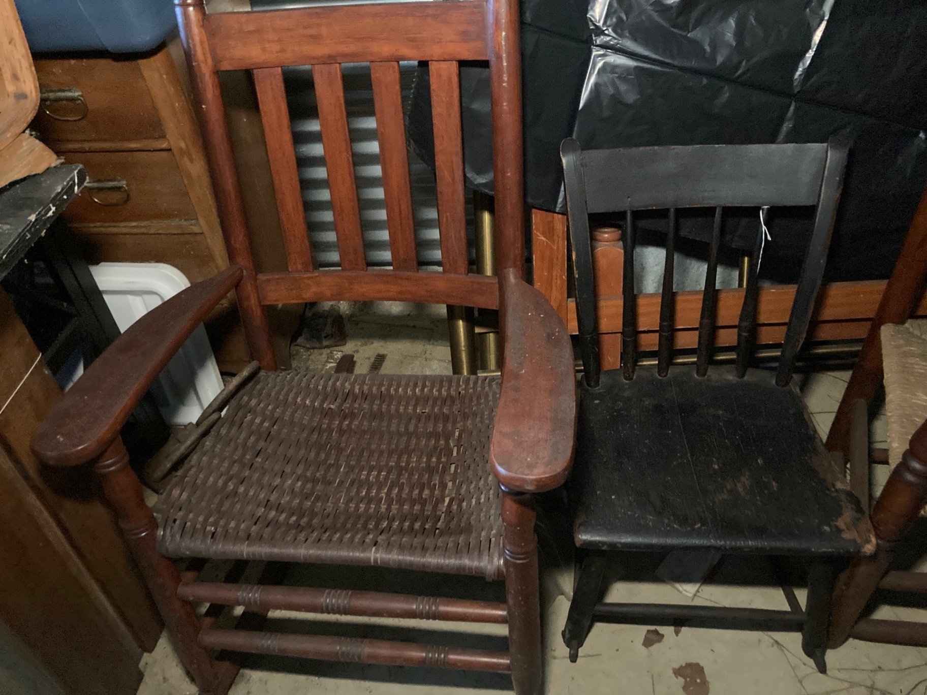 Vintage wooden chairs with caned seats and a rocking chair - image 1 of 7