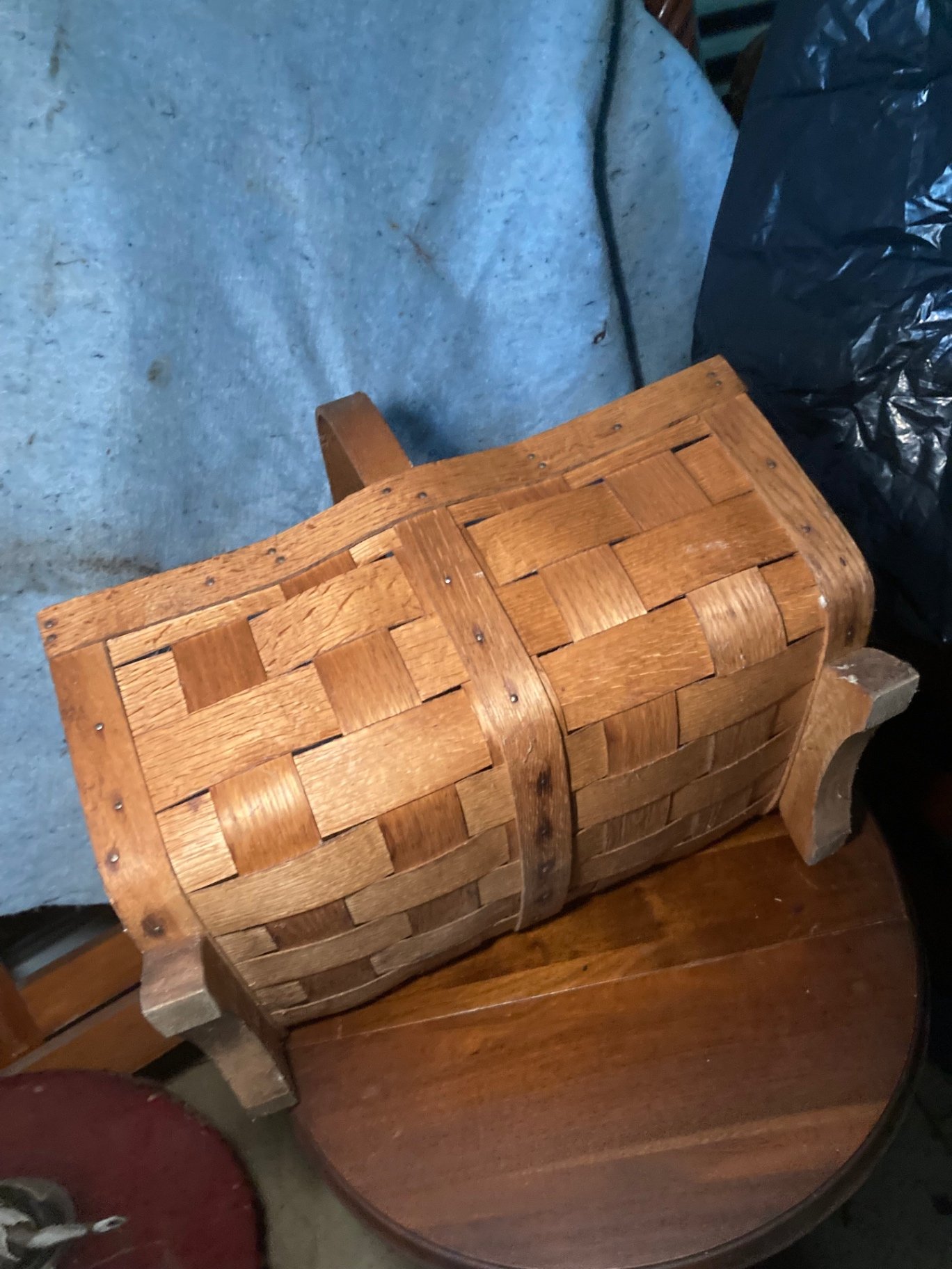 Round pedestal table, wicker barrel hamper, and circular justice-themed rug - image 2 of 14
