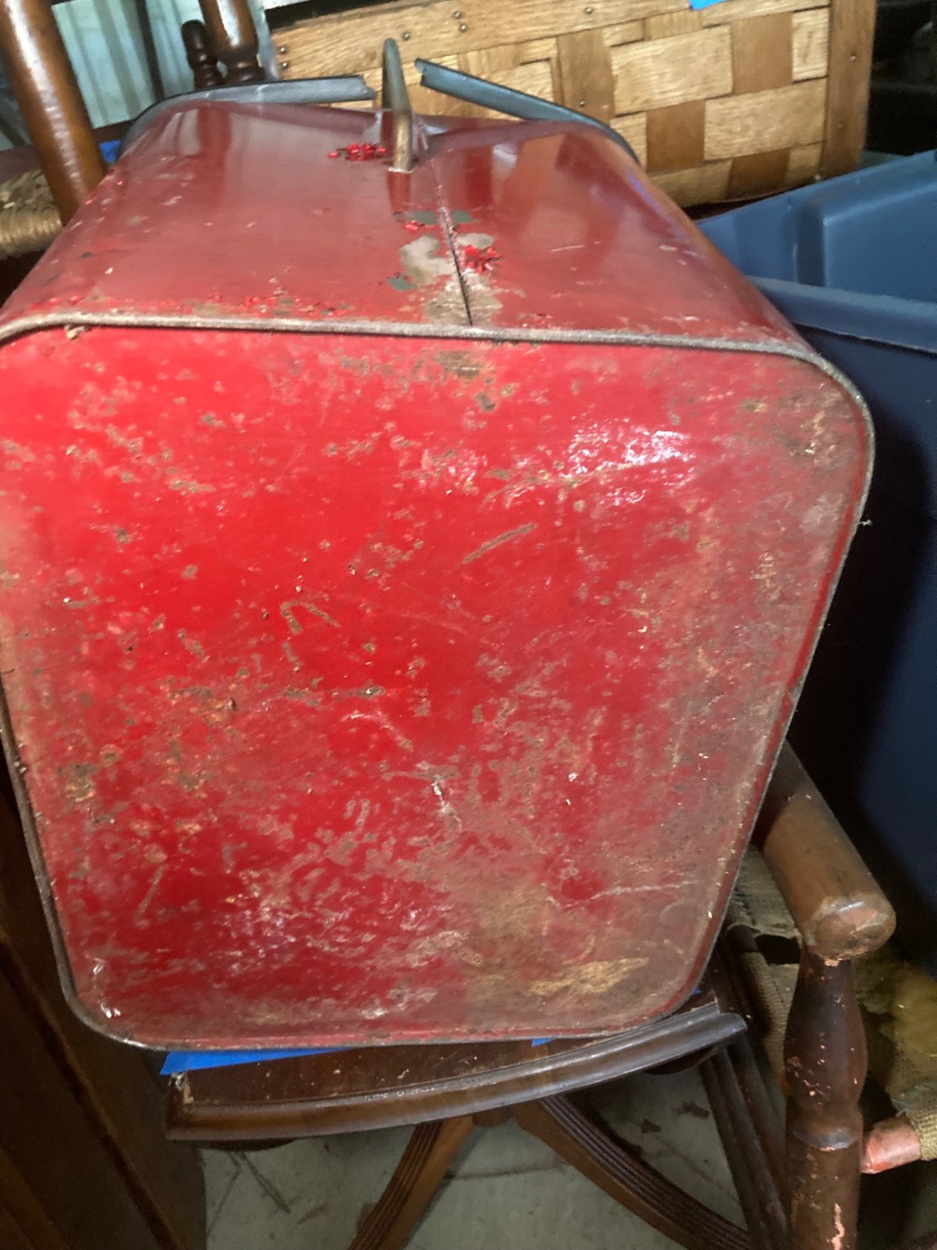 Vintage red Pleasure Chest, plaid umbrella, and floral table cover assortment - image 10 of 13
