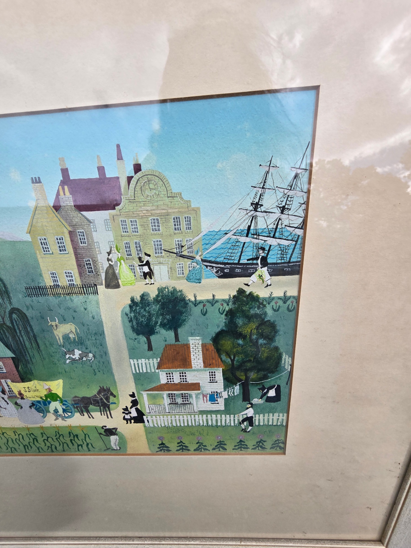 Framed color print of village and harbor scene - image 6 of 8