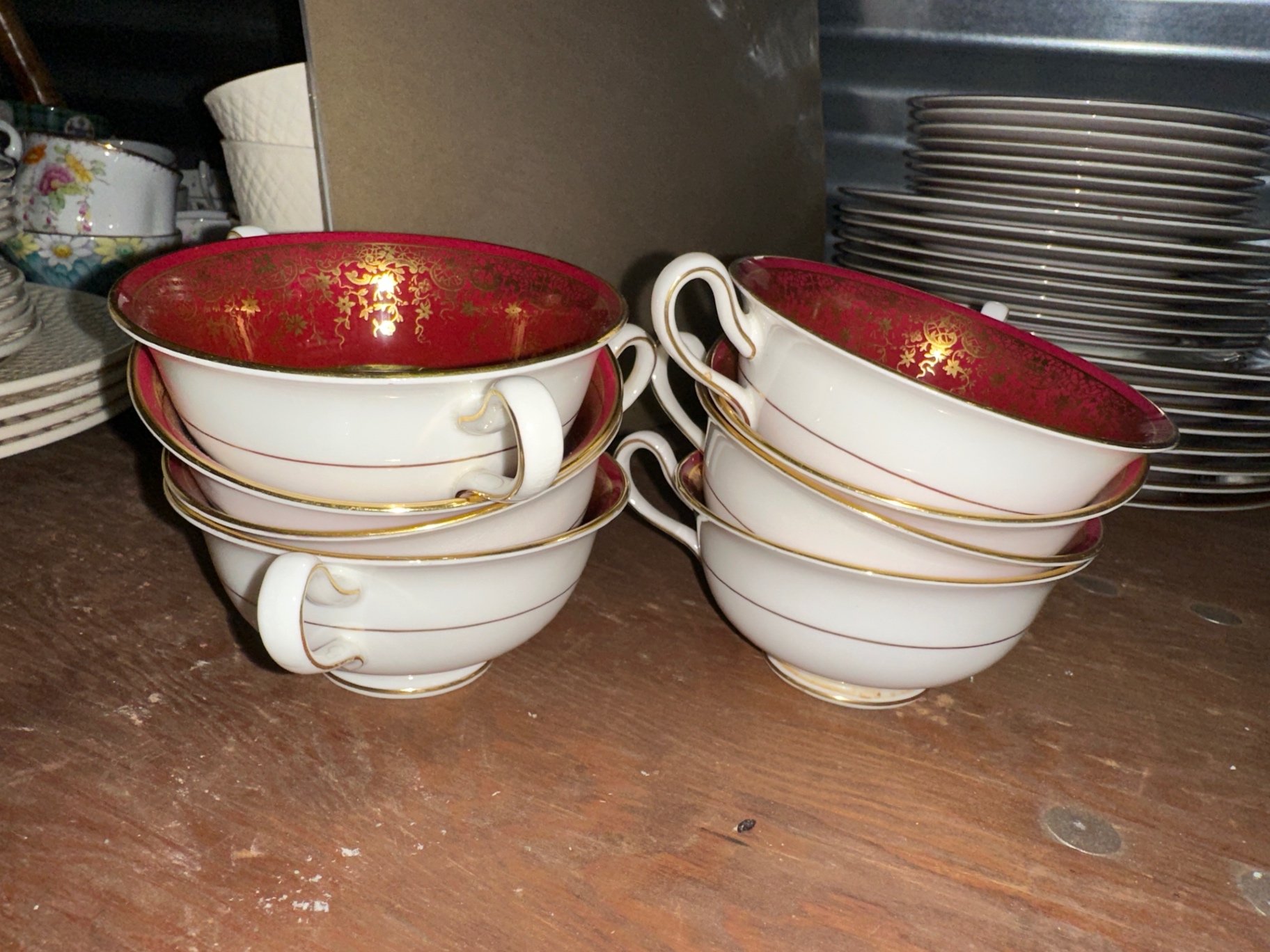 Floral red and gold china teacups and saucers - image 7 of 8
