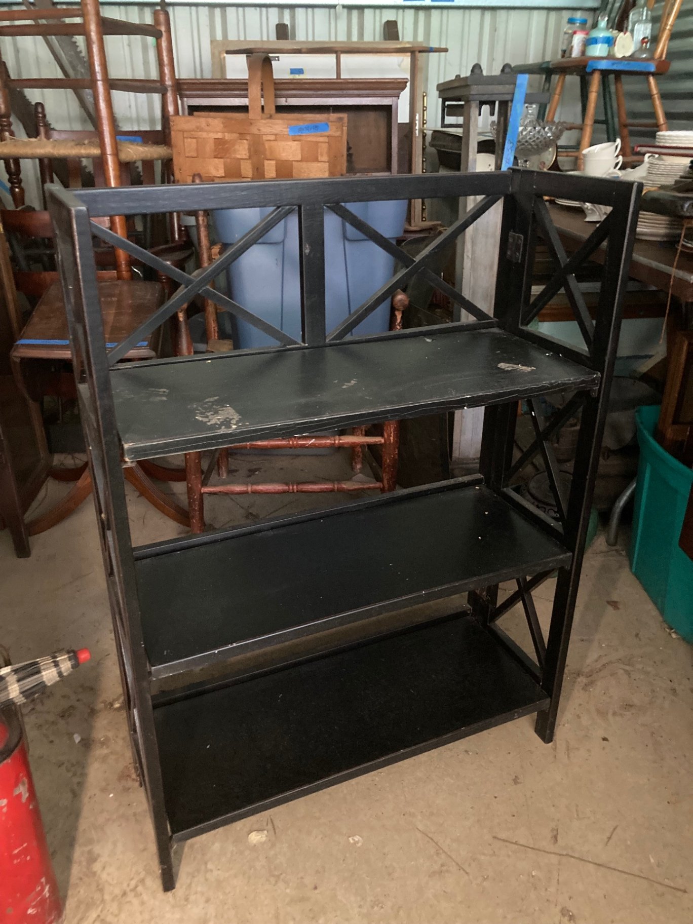 Black wood (composite) shelving unit with top cabinet and three shelves - image 5 of 5
