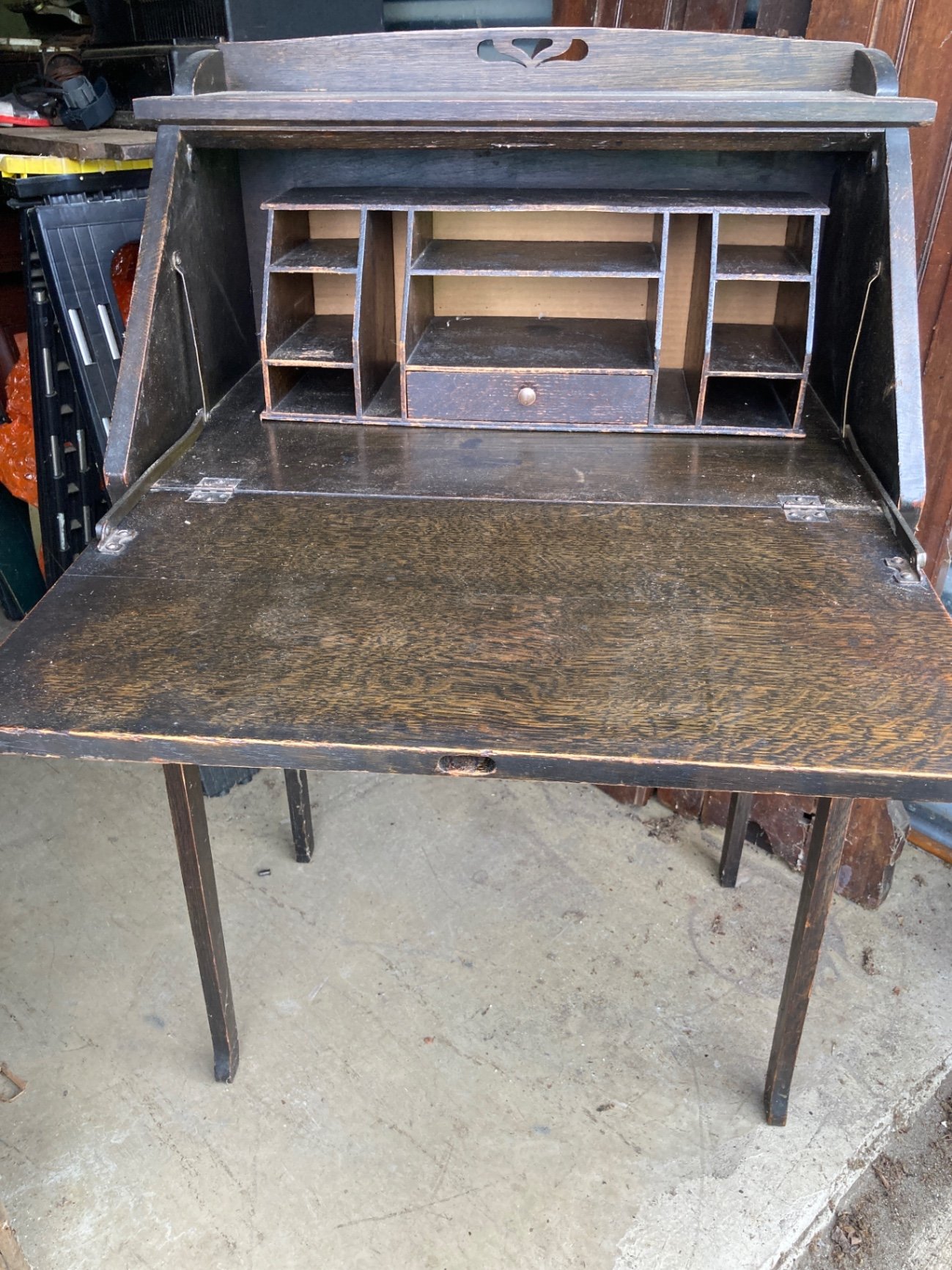 Antique wooden secretary desk with cubby storage - image 1 of 16