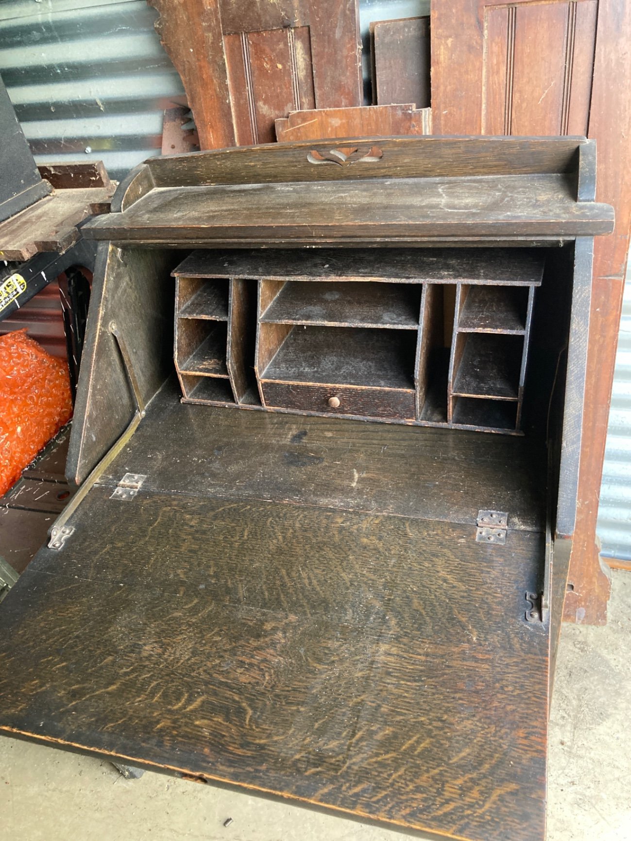 Antique wooden secretary desk with cubby storage - image 5 of 16