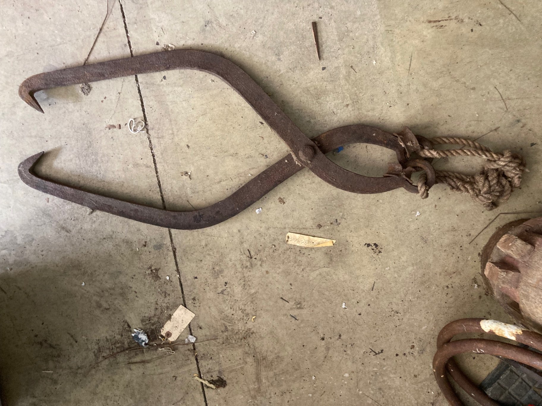 Antique fireplace tools and iron hardware with wooden container - image 7 of 10