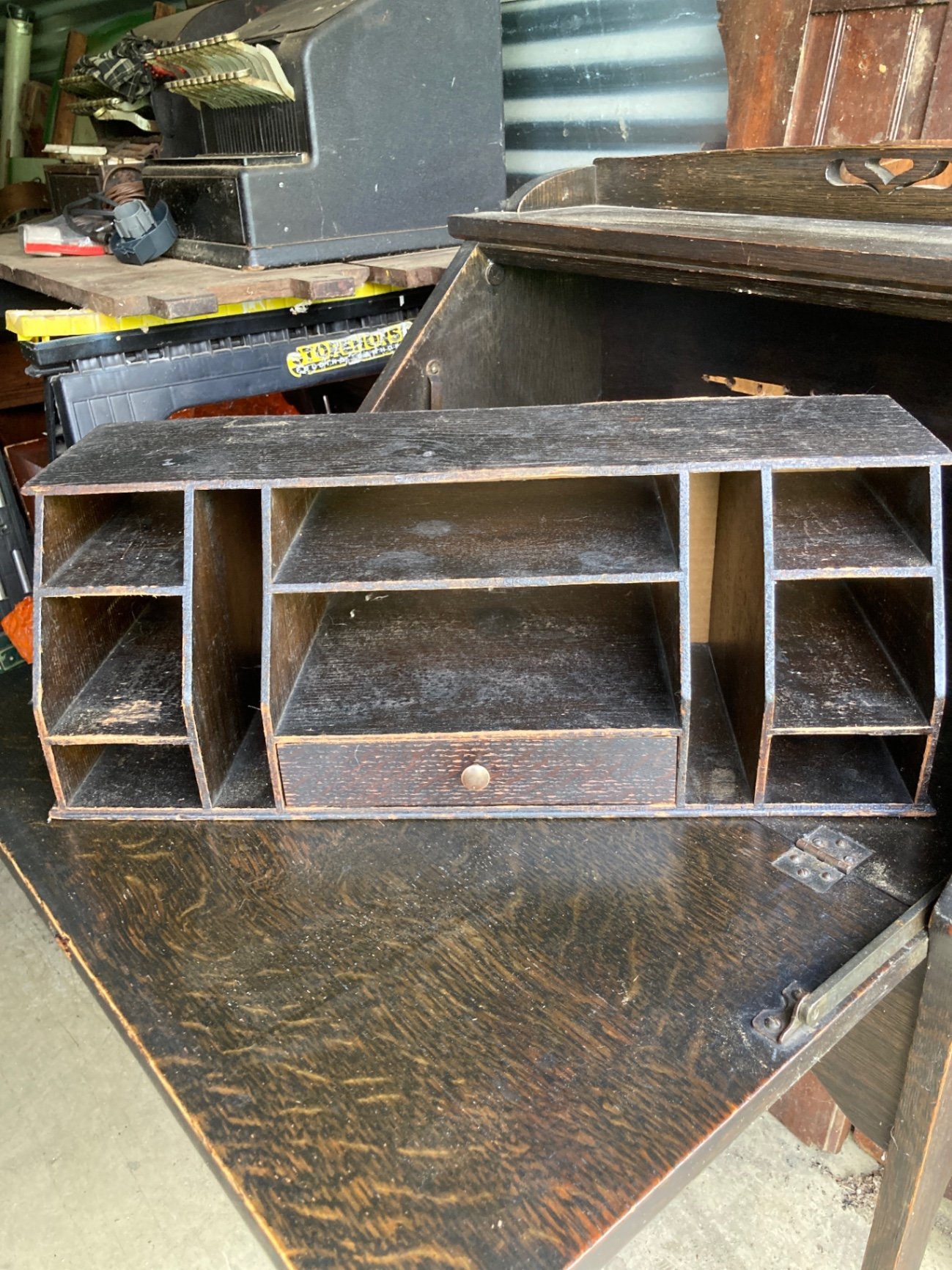 Antique wooden secretary desk with cubby storage - image 6 of 16