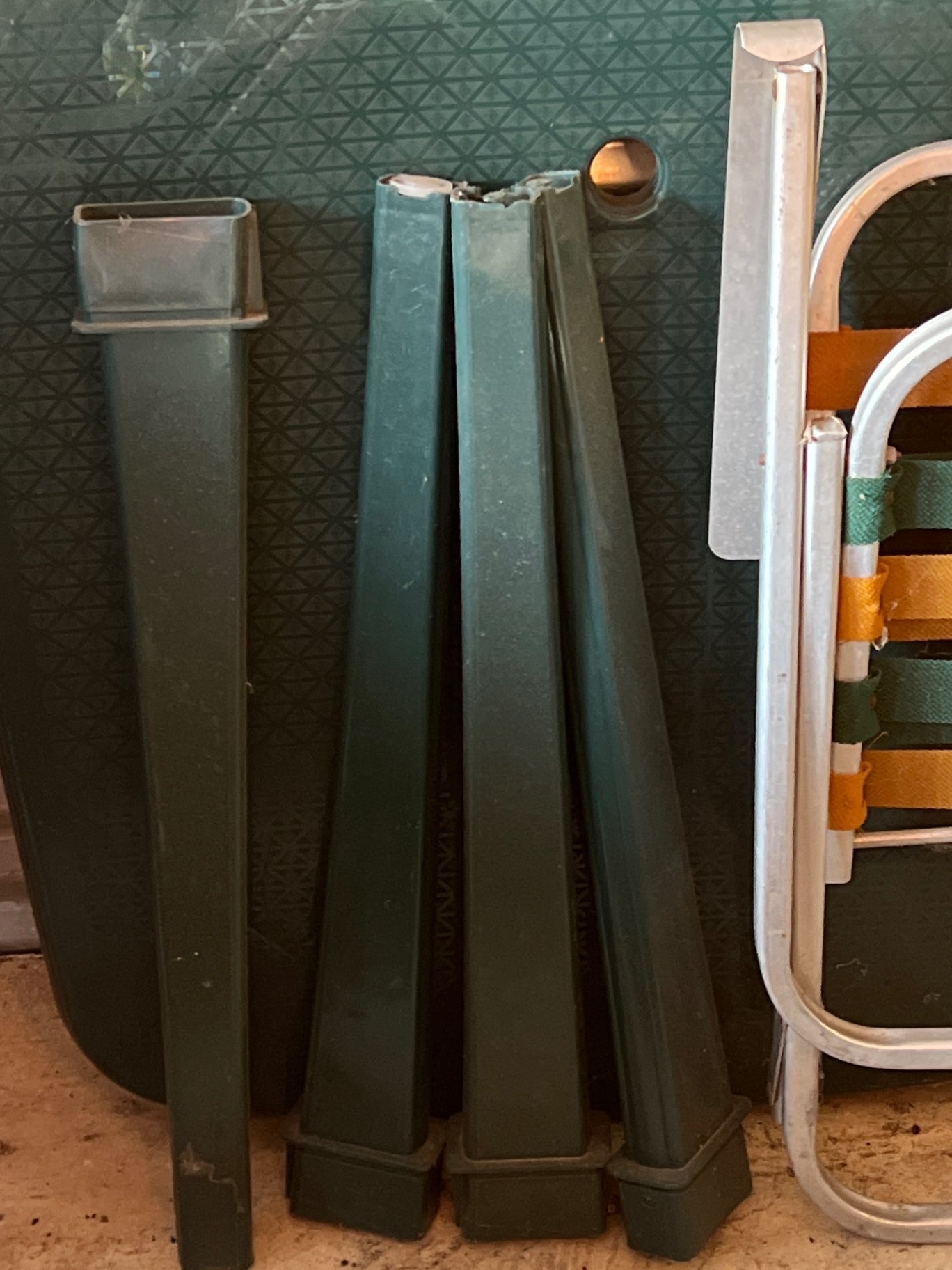 A Folding metal chair with woven straps and Plastic Table components - image 2 of 4