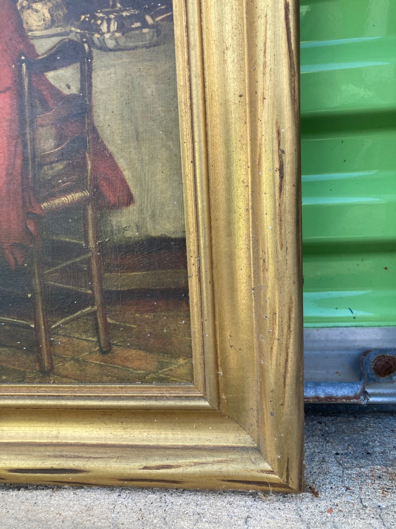 Framed oil painting of three men at a dining table - image 5 of 8