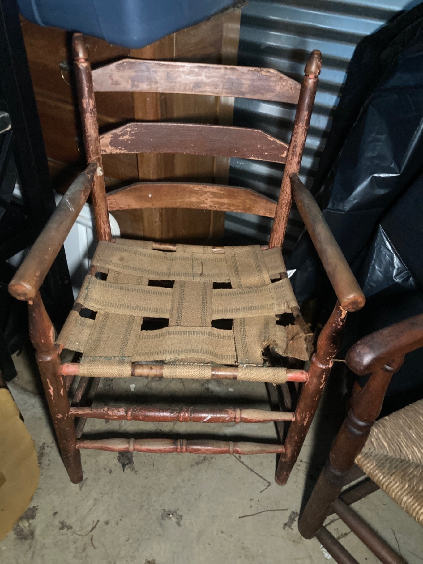 Set of vintage wooden ladder-back chairs with woven seats - image 6 of 8