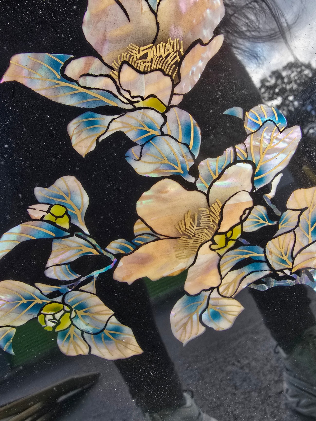 Framed Asian-style bird and blossom inlay art - image 4 of 10