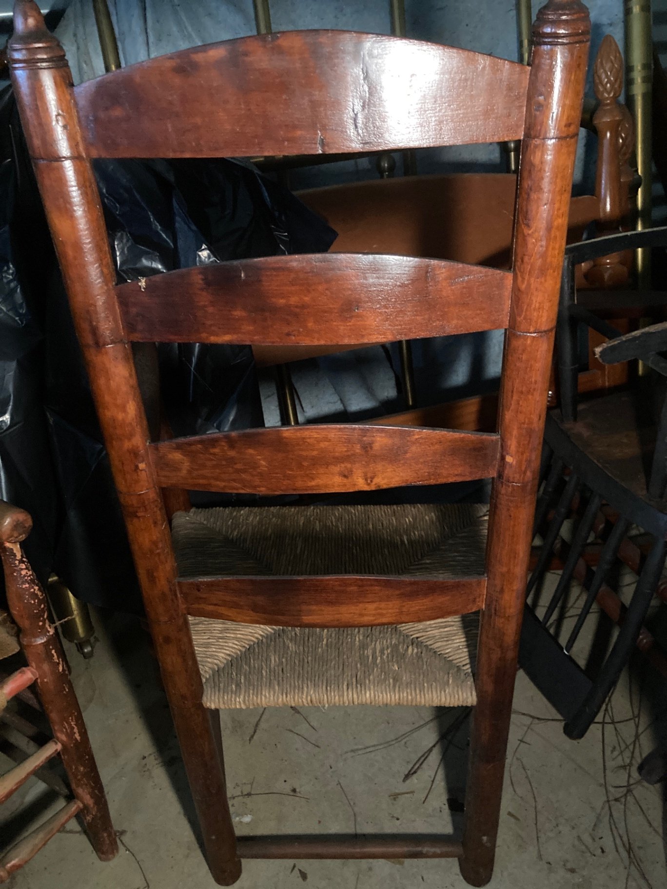Set of vintage wooden ladder-back chairs with woven seats - image 2 of 8