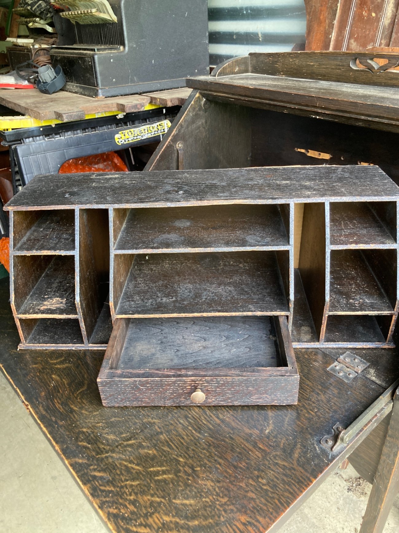 Antique wooden secretary desk with cubby storage - image 8 of 16