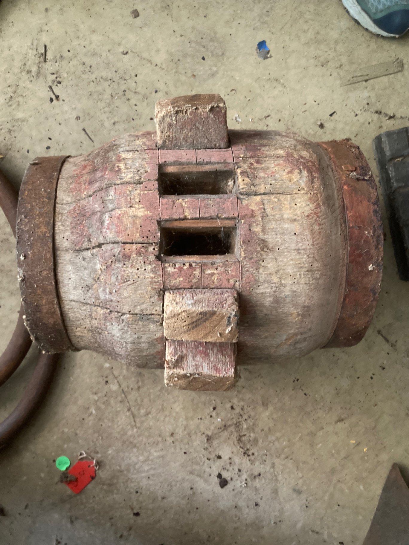 Antique fireplace tools and iron hardware with wooden container - image 4 of 10