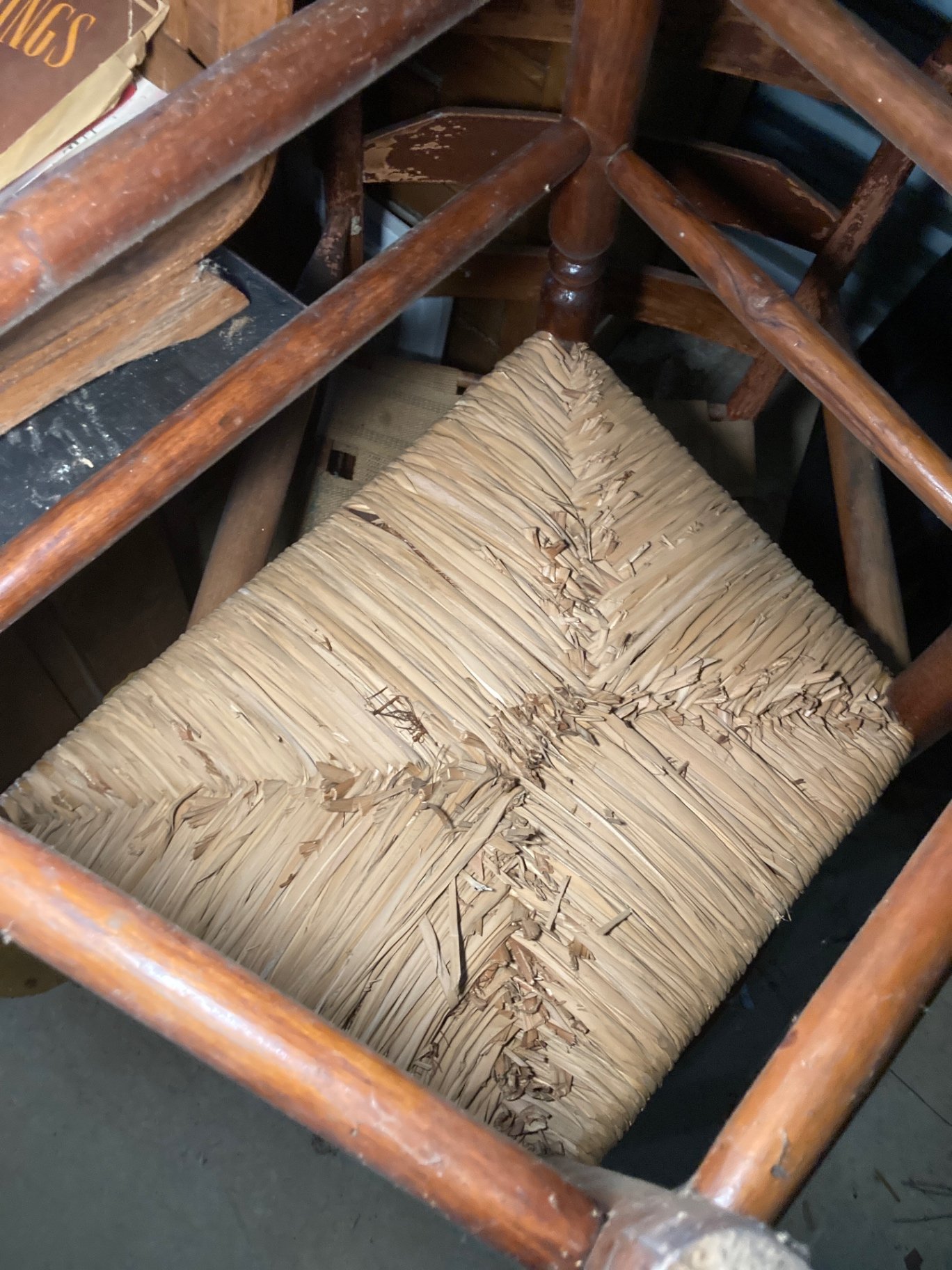 Set of vintage wooden ladder-back chairs with woven seats - image 1 of 8