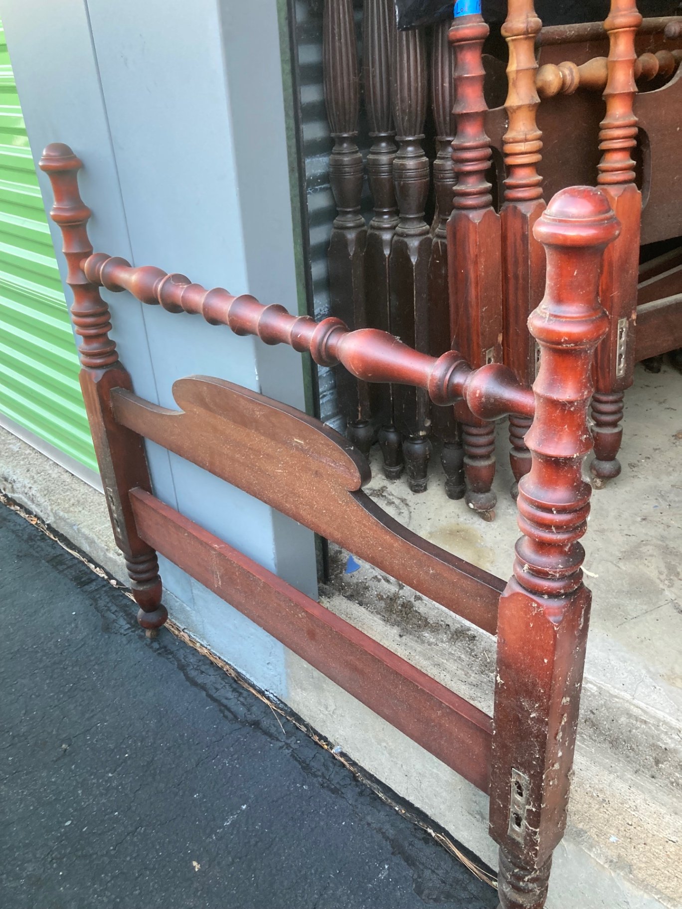 Set of twin, Antique wooden bed frames with turned posts and rails - image 2 of 9