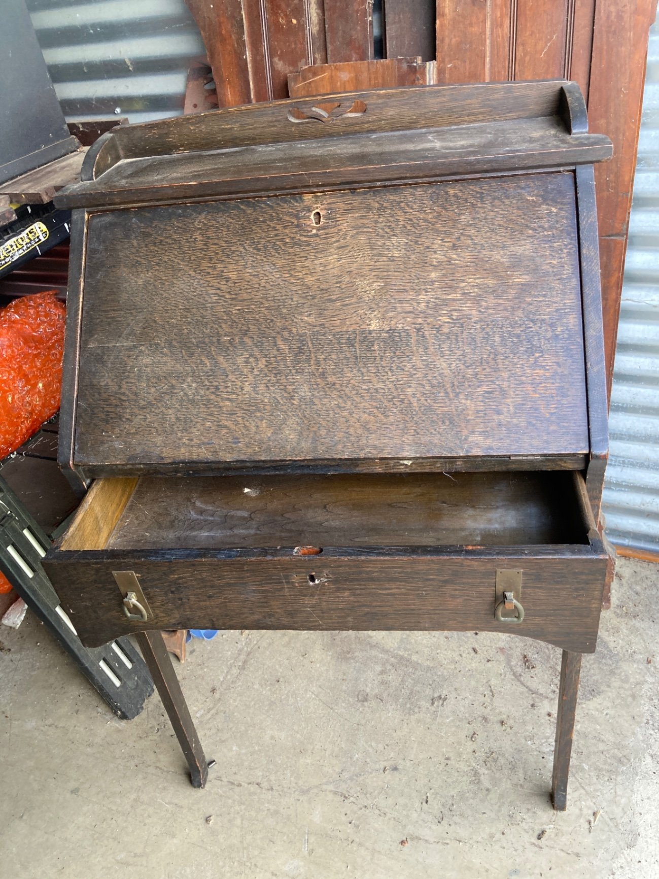 Antique wooden secretary desk with cubby storage - image 13 of 16