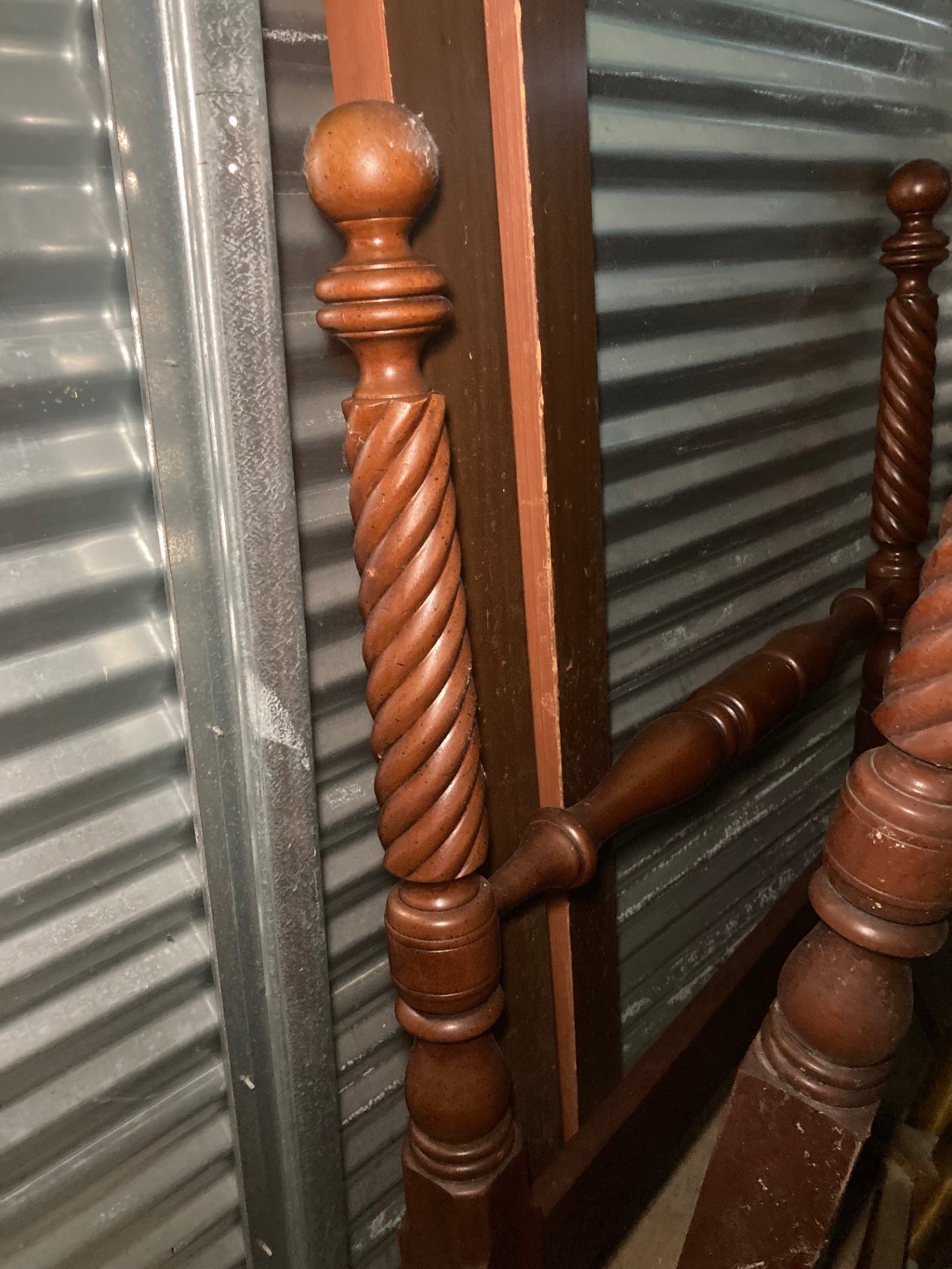 Antique mahogany bed frame with twisted posts - image 7 of 9