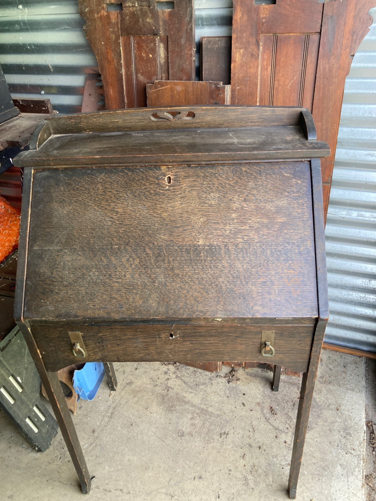 Antique wooden secretary desk with cubby storage - image 9 of 16