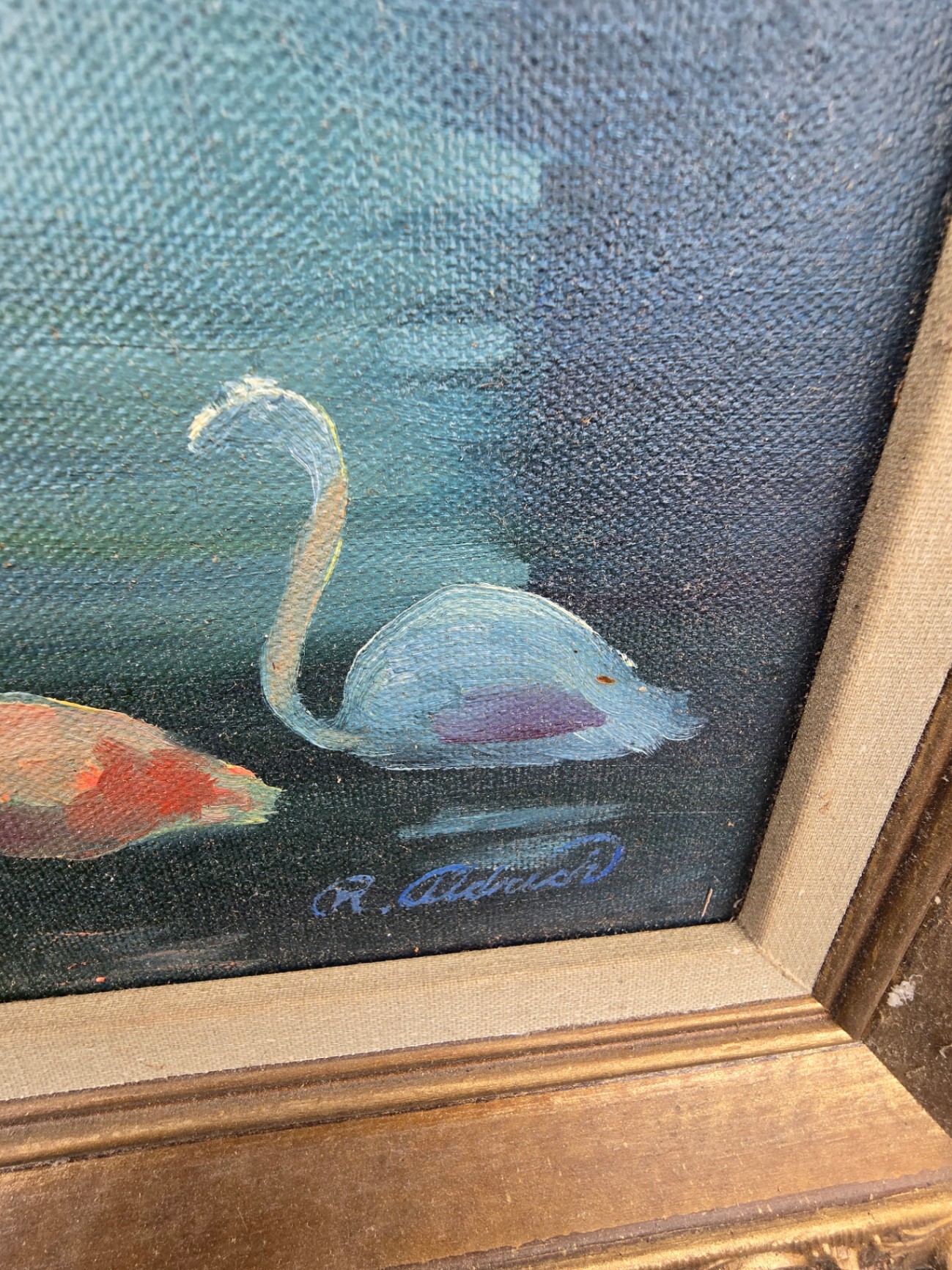 Oil on Canvas Swans Painting - image 4 of 8