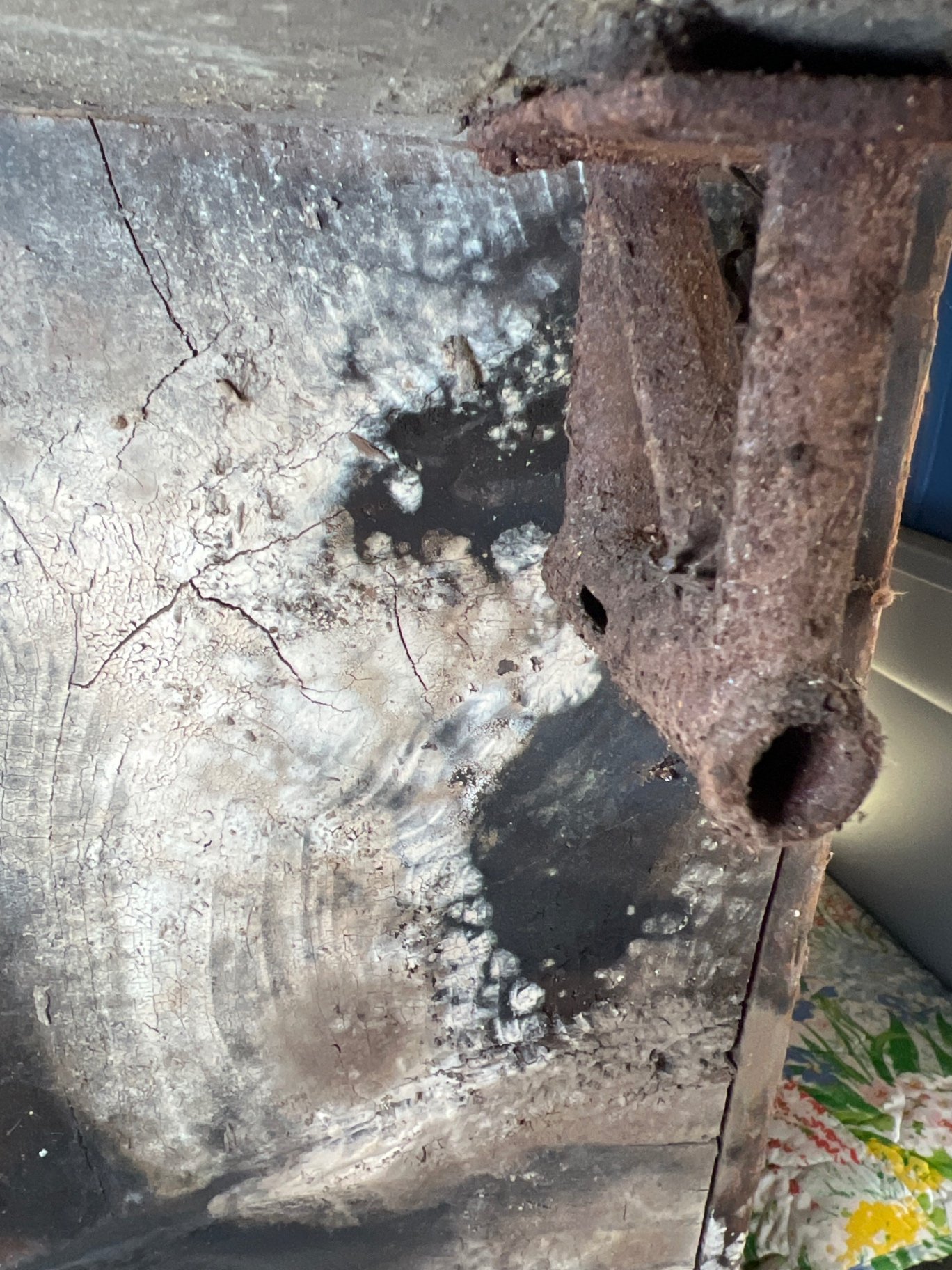 Wooden trunk with rusted metal legs and detached top - image 6 of 8