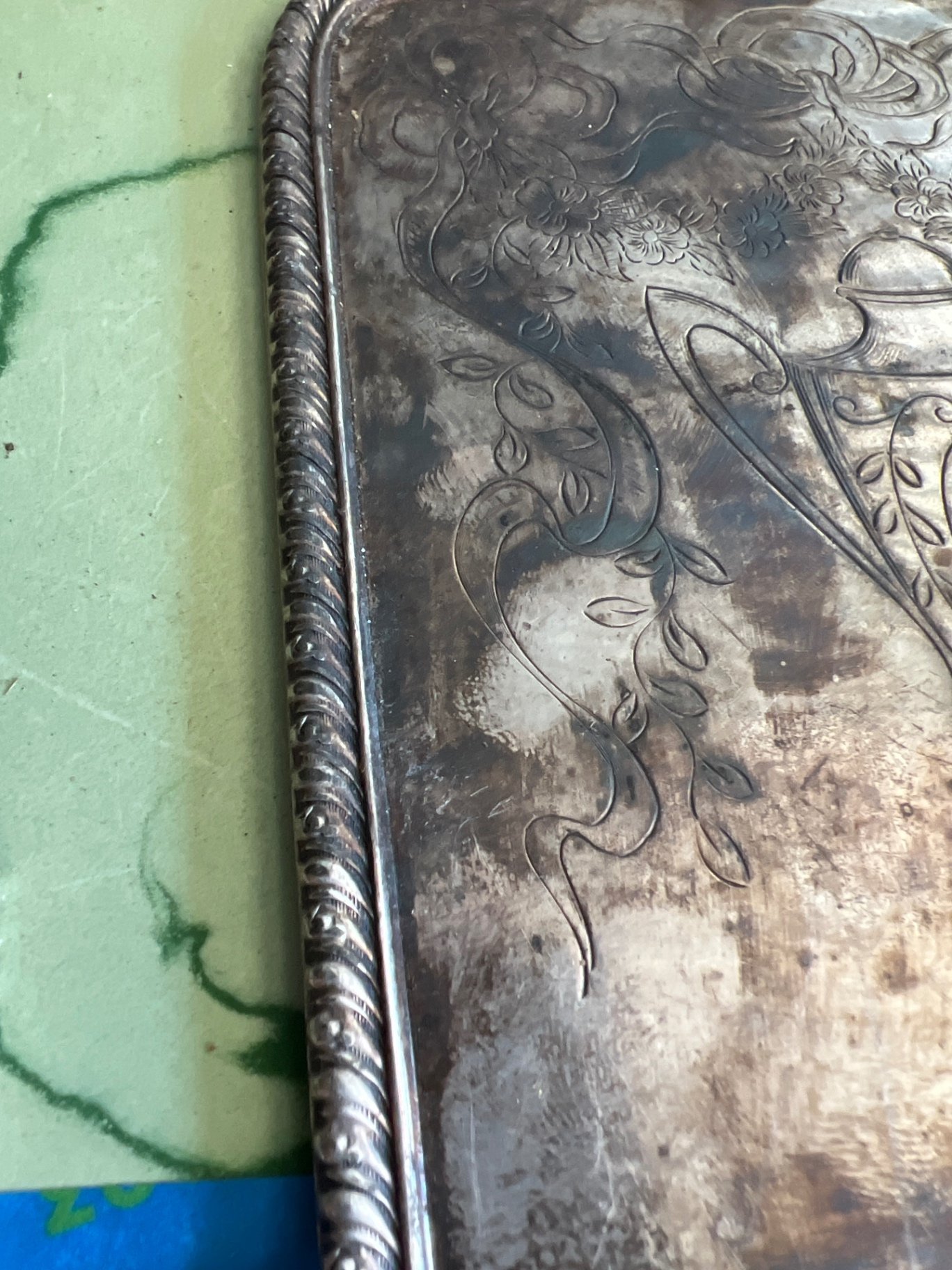 Engraved silver-plate bookends parts with floral motifs - image 8 of 9