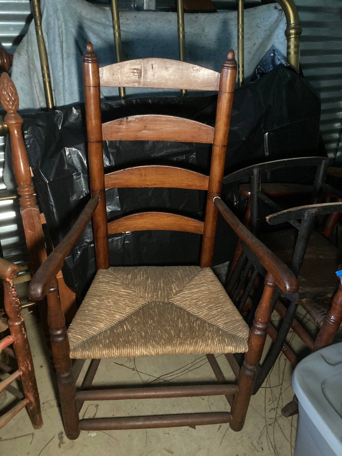 Set of vintage wooden ladder-back chairs with woven seats - image 5 of 8