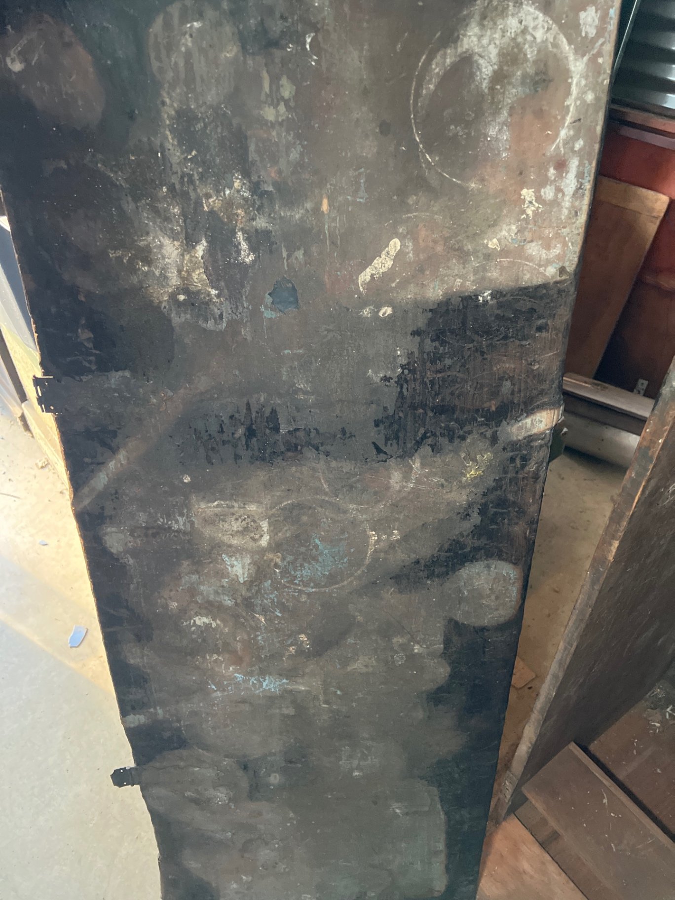 Wooden trunk with rusted metal legs and detached top - image 7 of 8