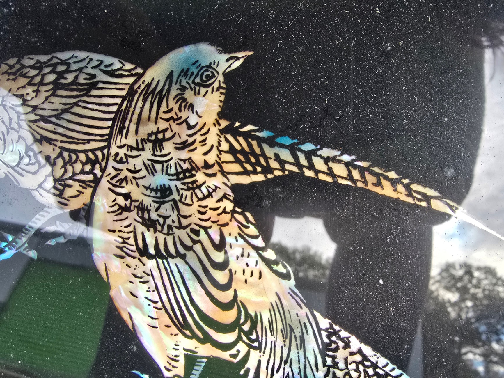 Framed Asian-style bird and blossom inlay art - image 5 of 10