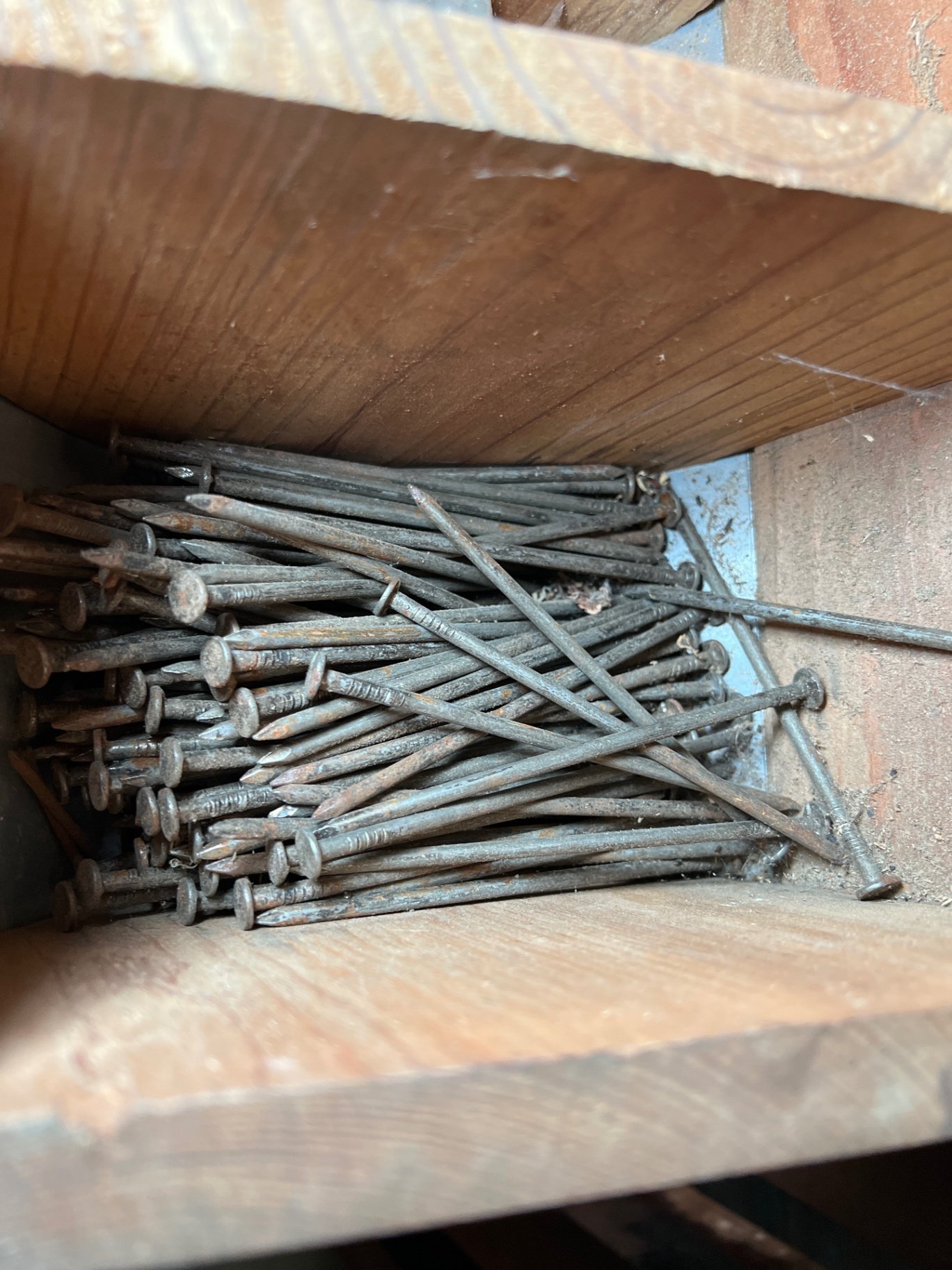 Vintage wooden nail cabinet with nails and hinge - image 3 of 7