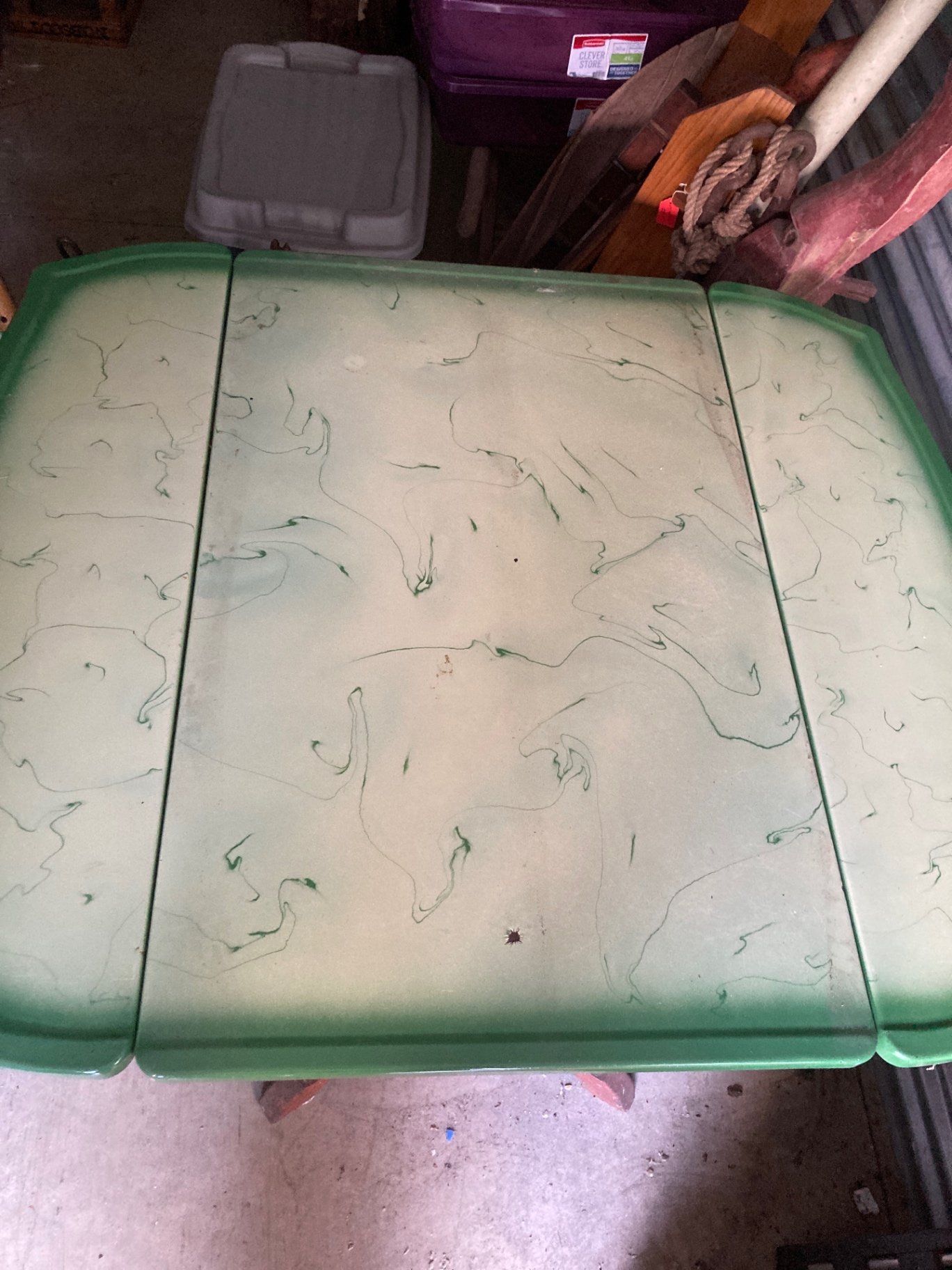 Vintage drop-leaf dining table with green laminated top and carved pedestal base - image 5 of 7