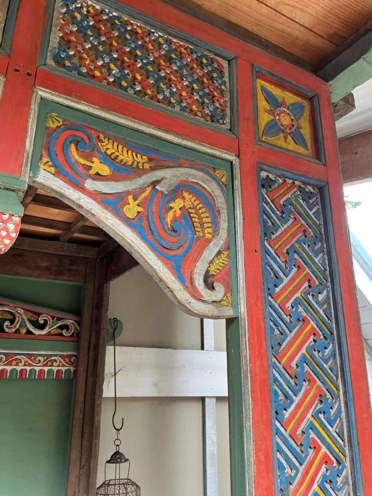 Indonesian Vintage Wood Carved & painted canopy bed - image 5 of 7