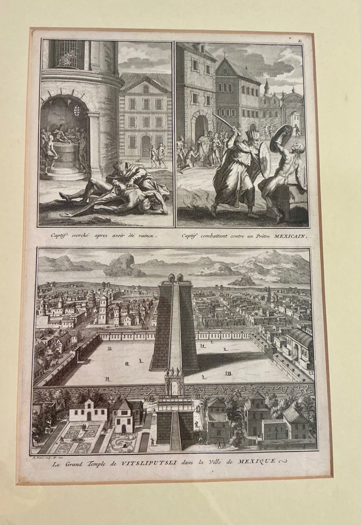 Rare 4 Panel Framed Vintage Copper engravings of Aztec Rituals - image 4 of 5
