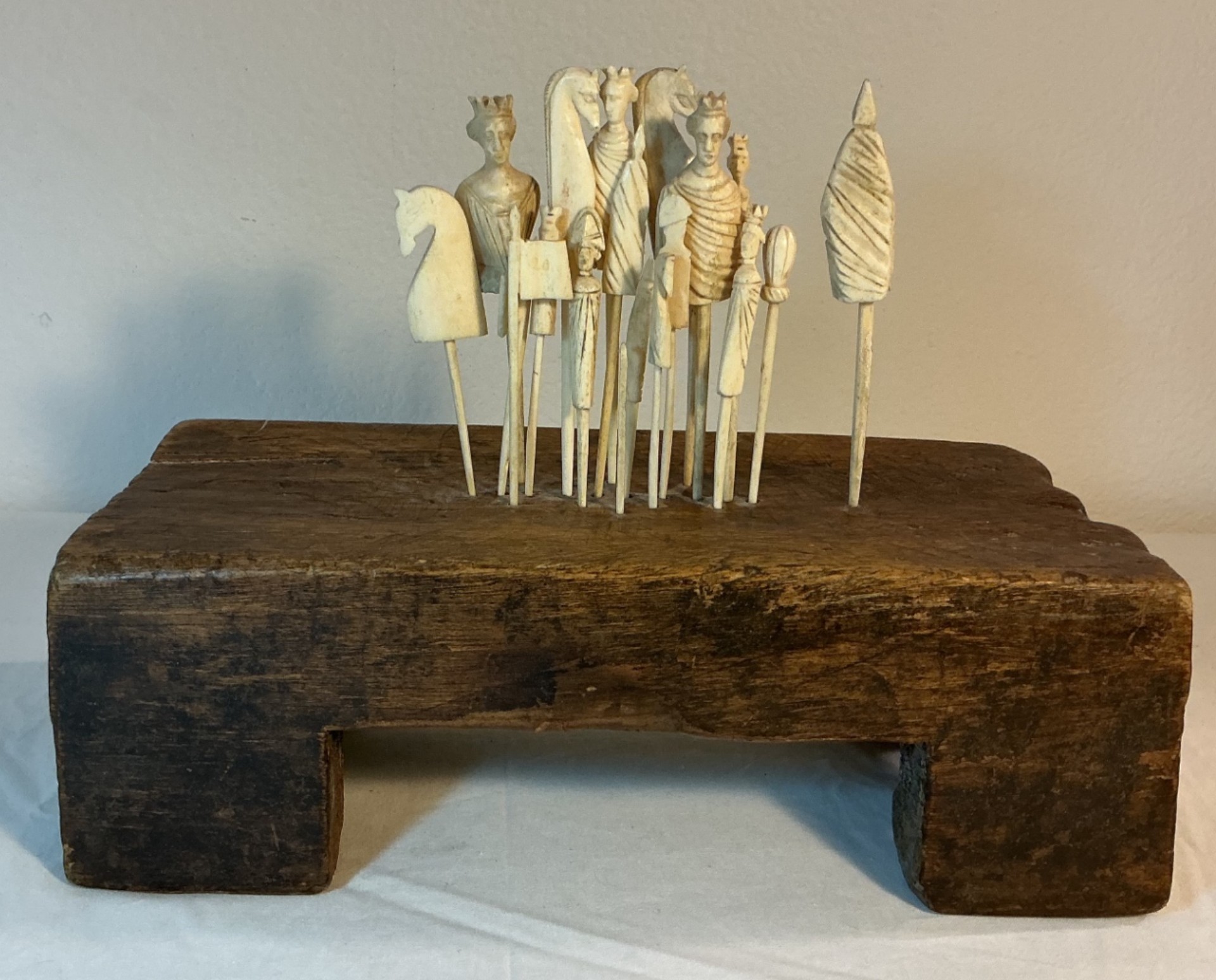 Antique French Carved Bone Chess Pieces - image 1 of 3