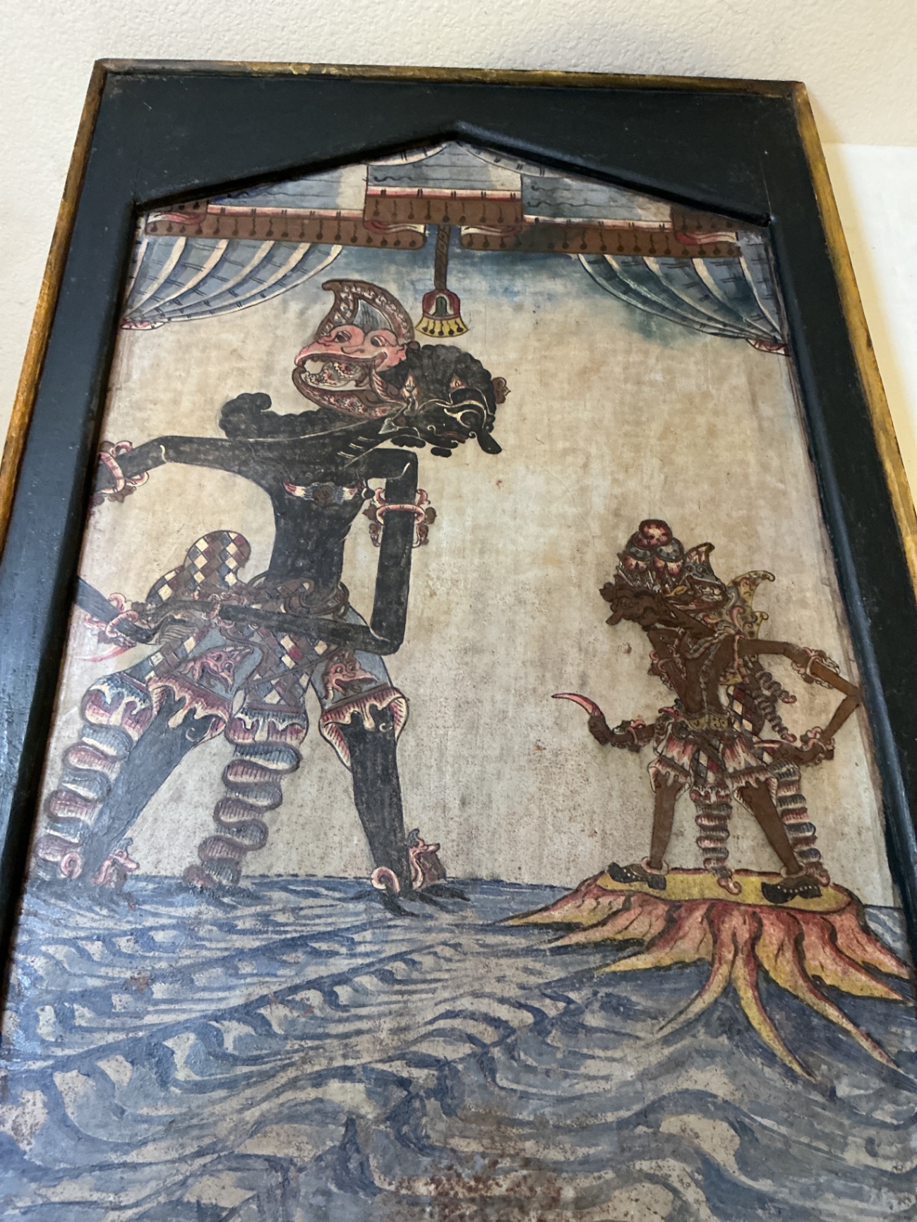 Antique Indonesian Paintings on Metal, framed in wood. - image 3 of 6