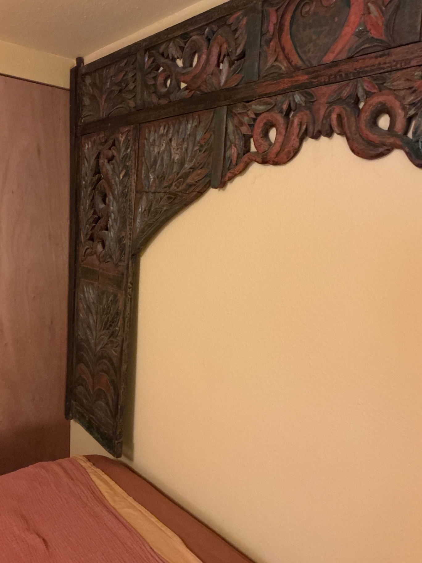 Carved wooden bed frame with memory foam mattress - image 5 of 9