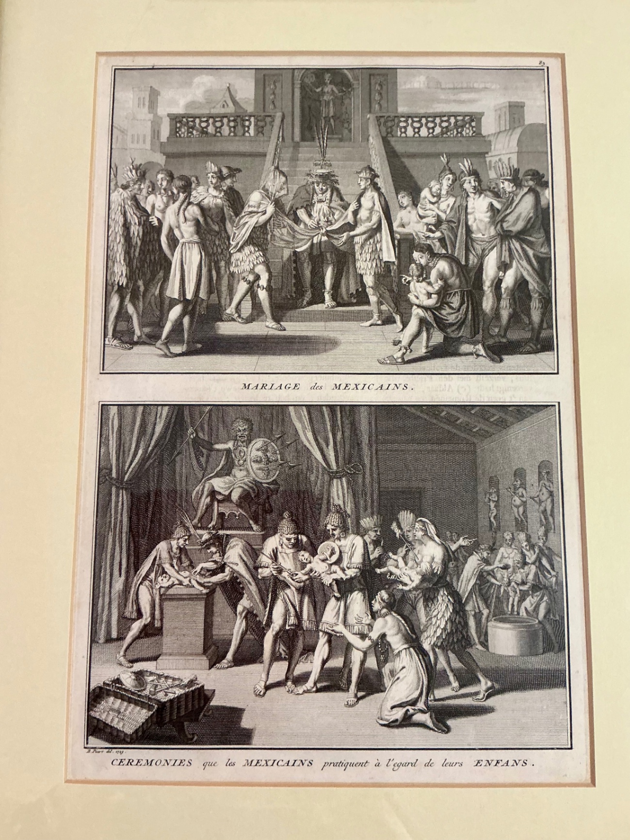Rare 4 Panel Framed Vintage Copper engravings of Aztec Rituals - image 2 of 5