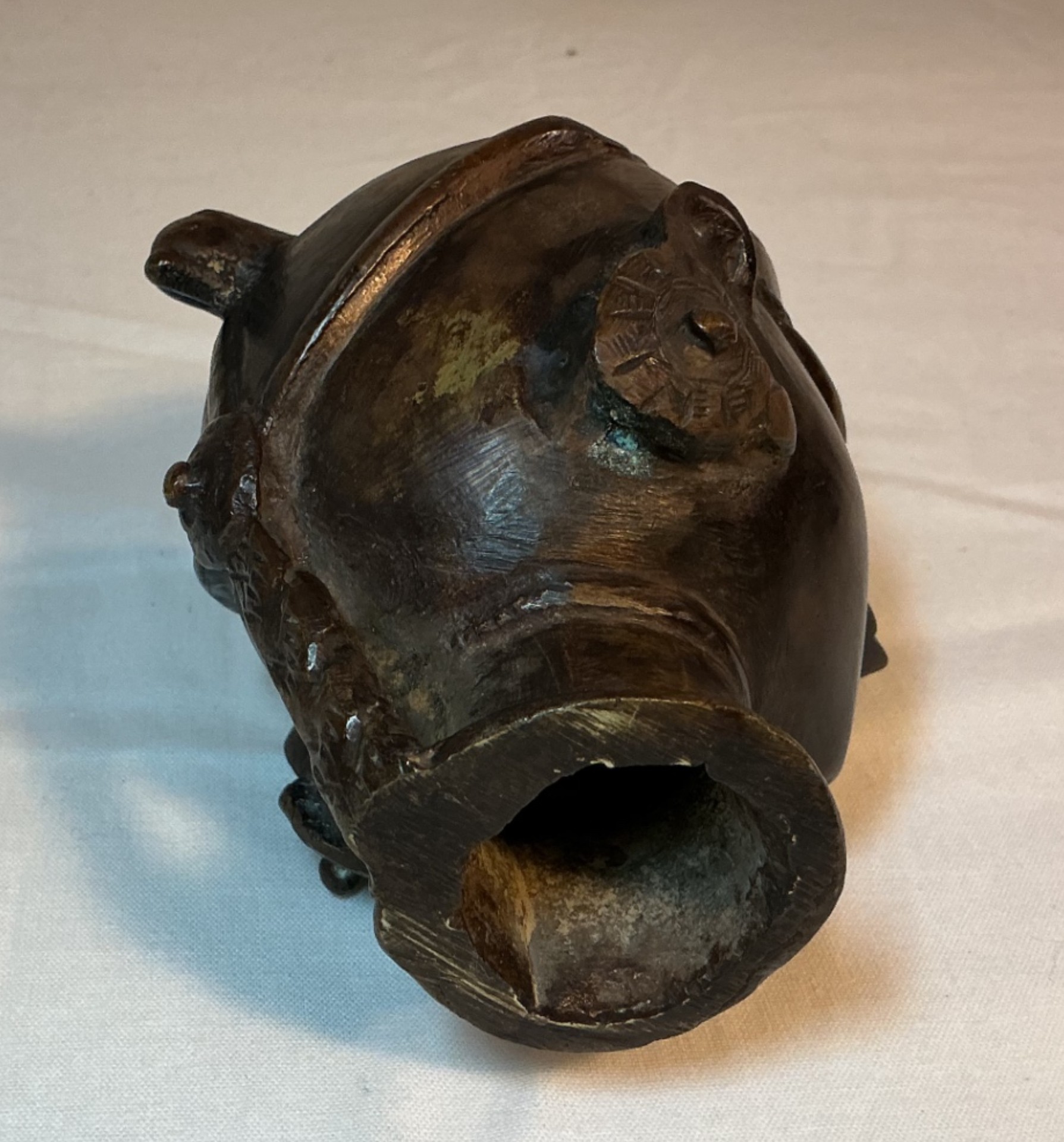 Vintage Bronze Monkey, 3 Antique Chinese Jue, and a carved bust - image 12 of 12
