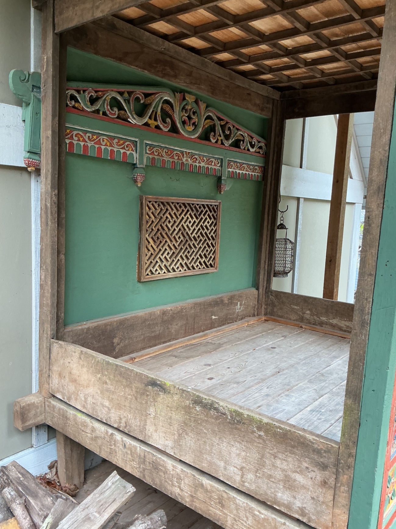 Indonesian Vintage Wood Carved & painted canopy bed - image 7 of 7