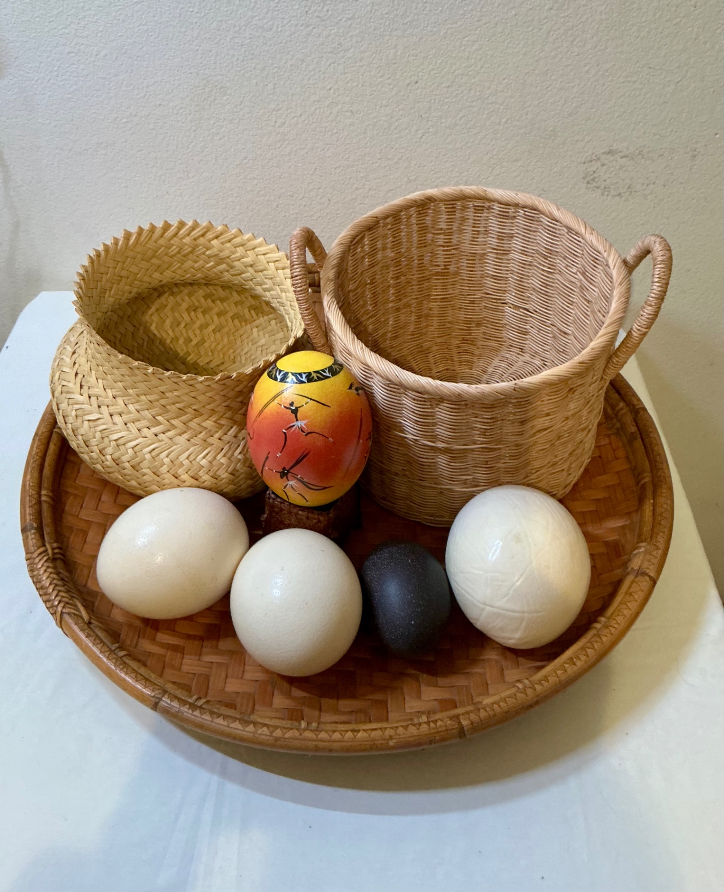Woven baskets with Ostrich Eggs - image 1 of 7