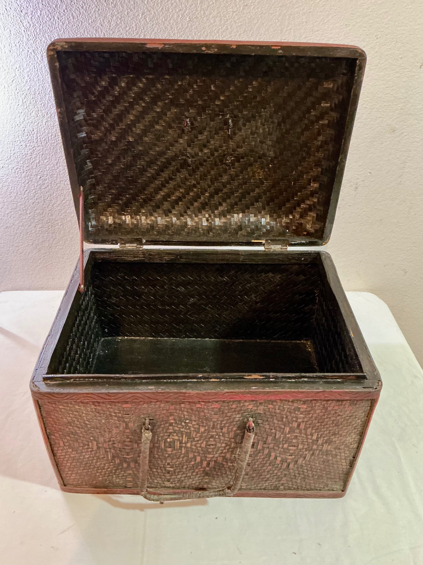 Small Vintage Carved trunk and Wicker basket  - image 9 of 10
