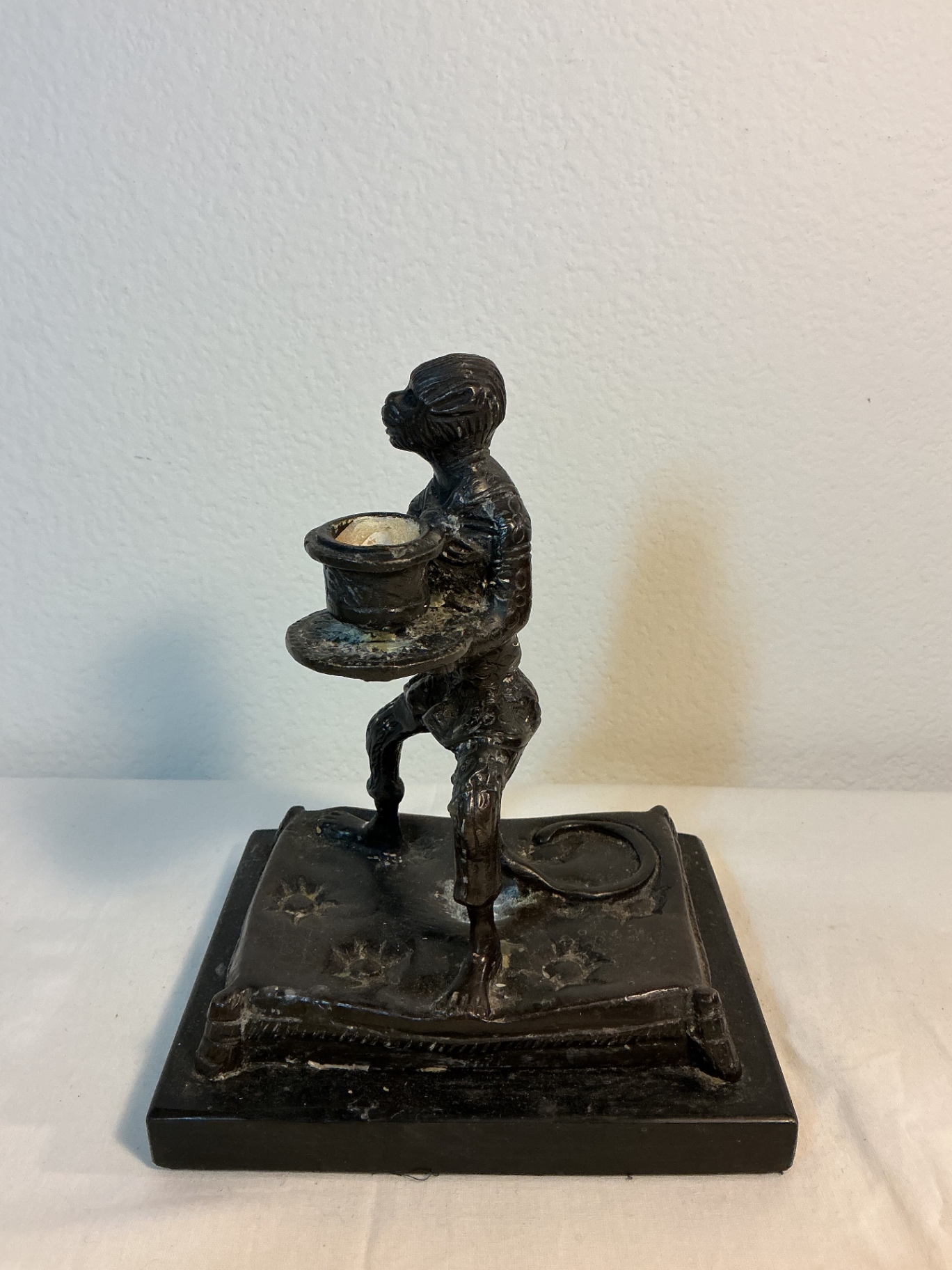 Vintage Bronze Monkey, 3 Antique Chinese Jue, and a carved bust - image 3 of 12