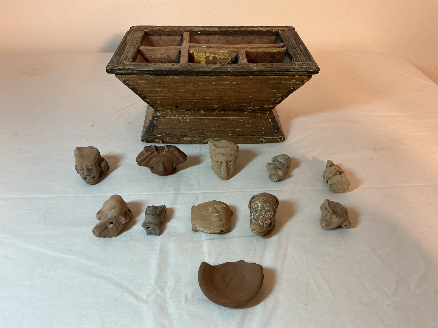 Pre-Columbian Aztec Terra Cotta Figures, wooden box - image 1 of 4