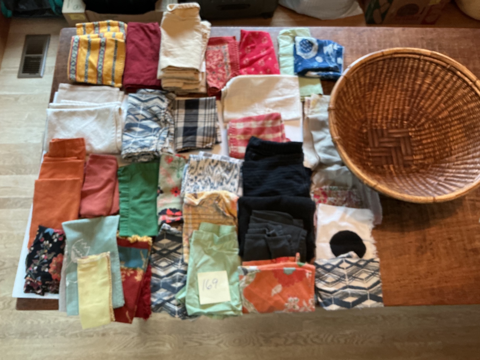 Ethnic fabric napkins and basket - image 1 of 6