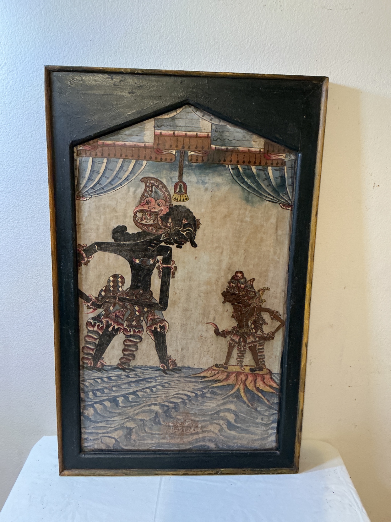 Antique Indonesian Paintings on Metal, framed in wood. - image 1 of 6