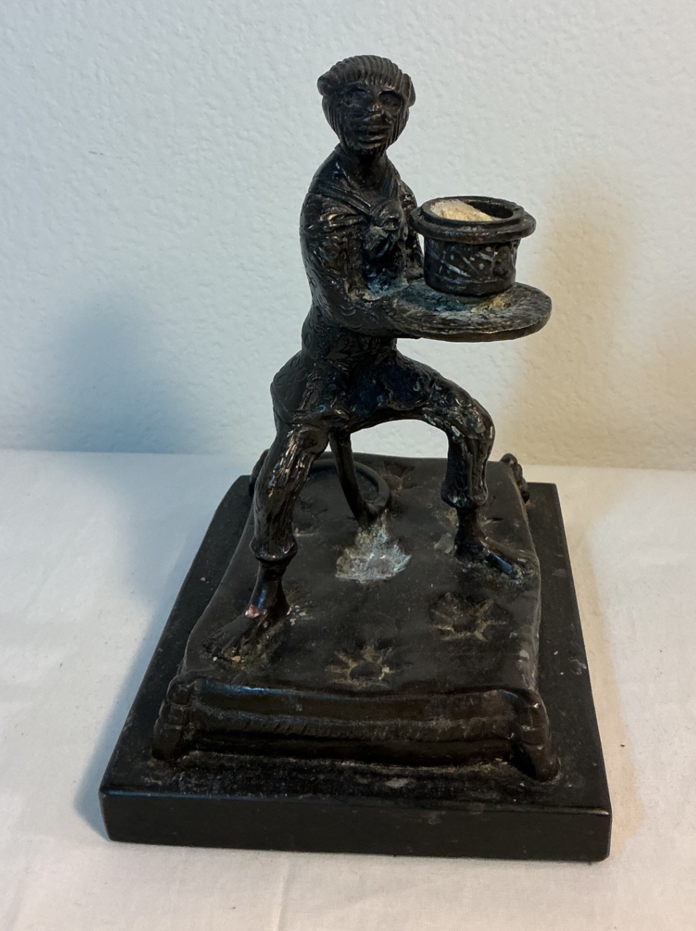 Vintage Bronze Monkey, 3 Antique Chinese Jue, and a carved bust - image 2 of 12