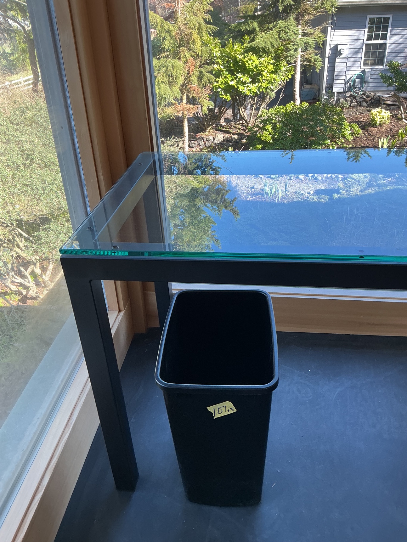 Glass and metal Desk, Floor Lamp, waste basket - image 6 of 6