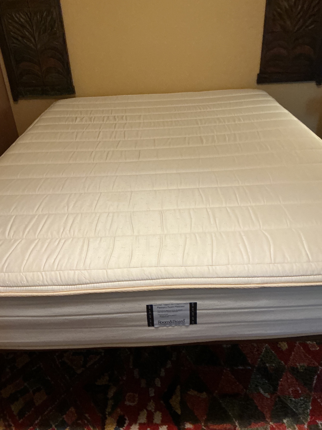 Carved wooden bed frame with memory foam mattress - image 6 of 9